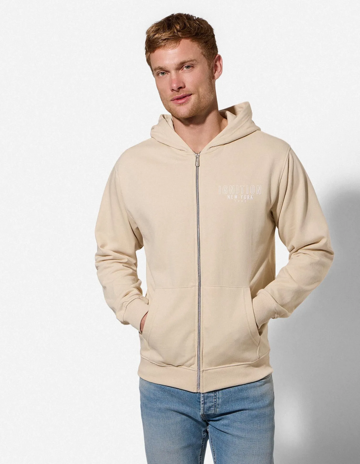 Sweatjacke - Rückenprint - Beige