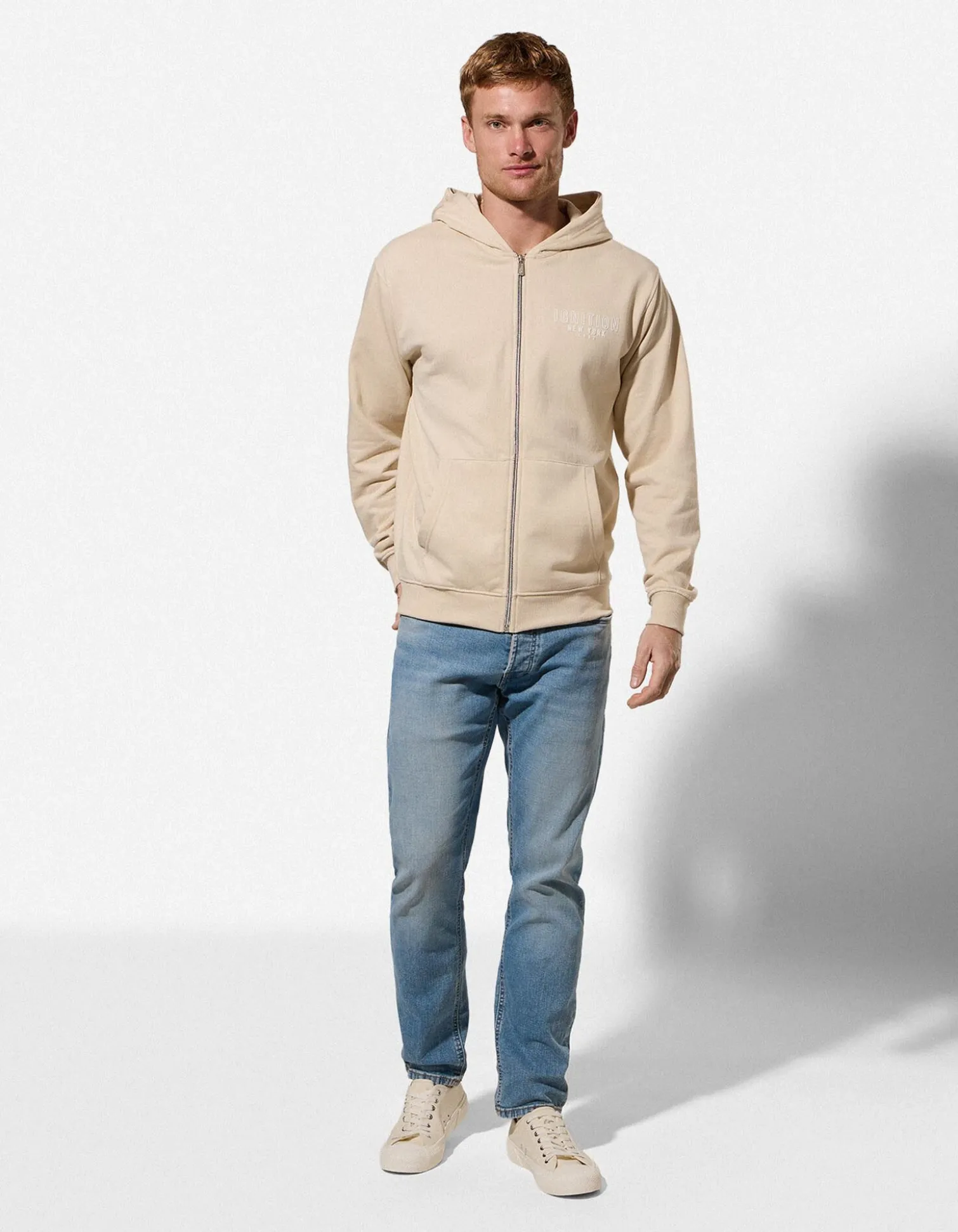 Sweatjacke - Rückenprint - Beige