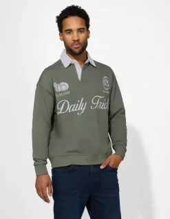 Sweatshirt - Polokragen - dunkelgrün