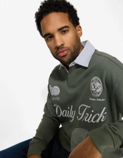 Sweatshirt - Polokragen - dunkelgrün