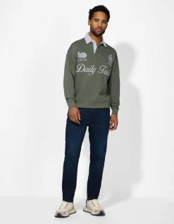 Sweatshirt - Polokragen - dunkelgrün