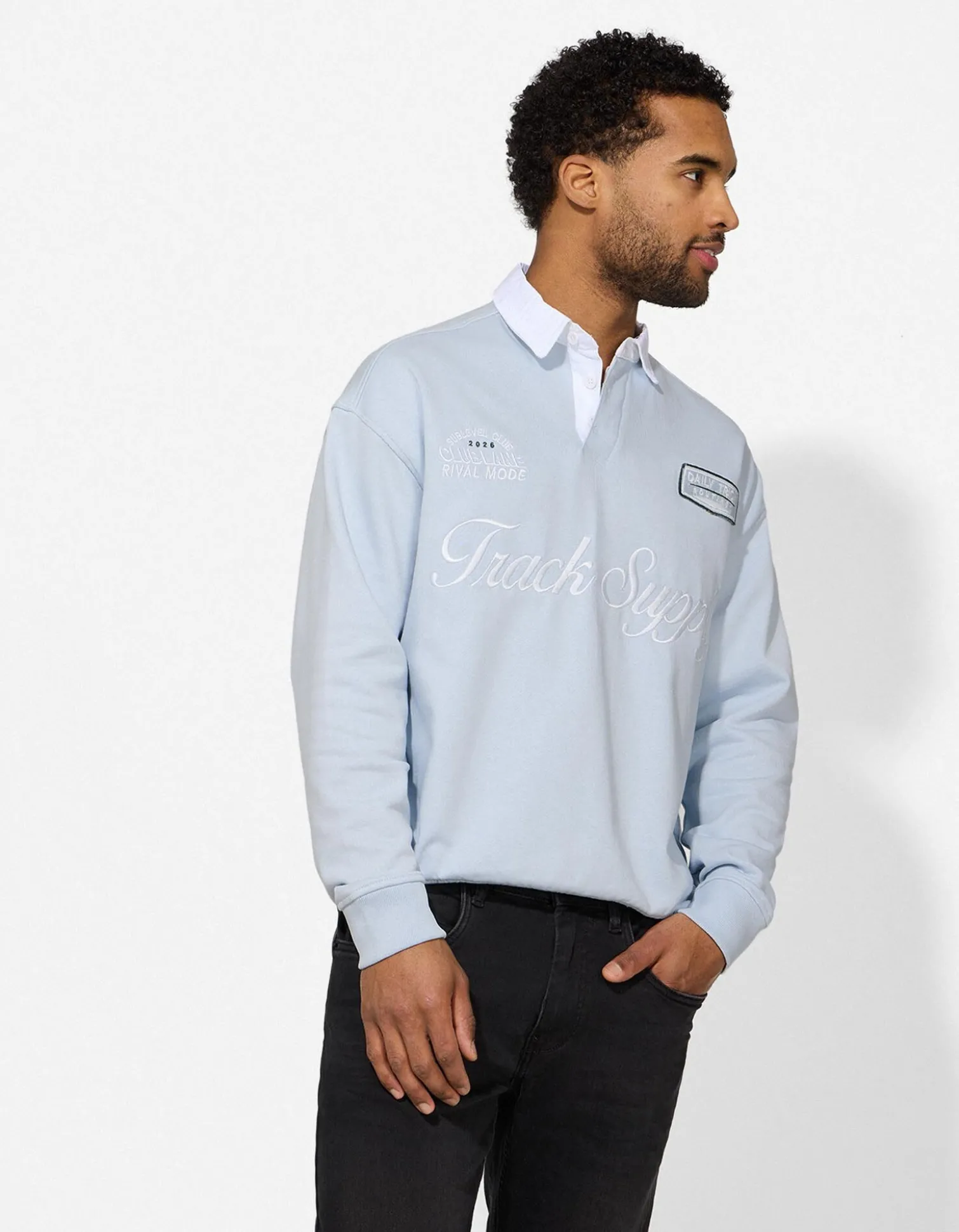 Sweatshirt - Polokragen - hellblau