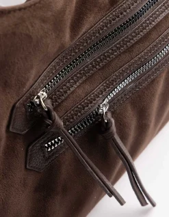 Tasche - Wildlederimitat - dunkelbraun