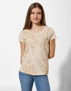 T-Shirt - Allover-Muster - Beige