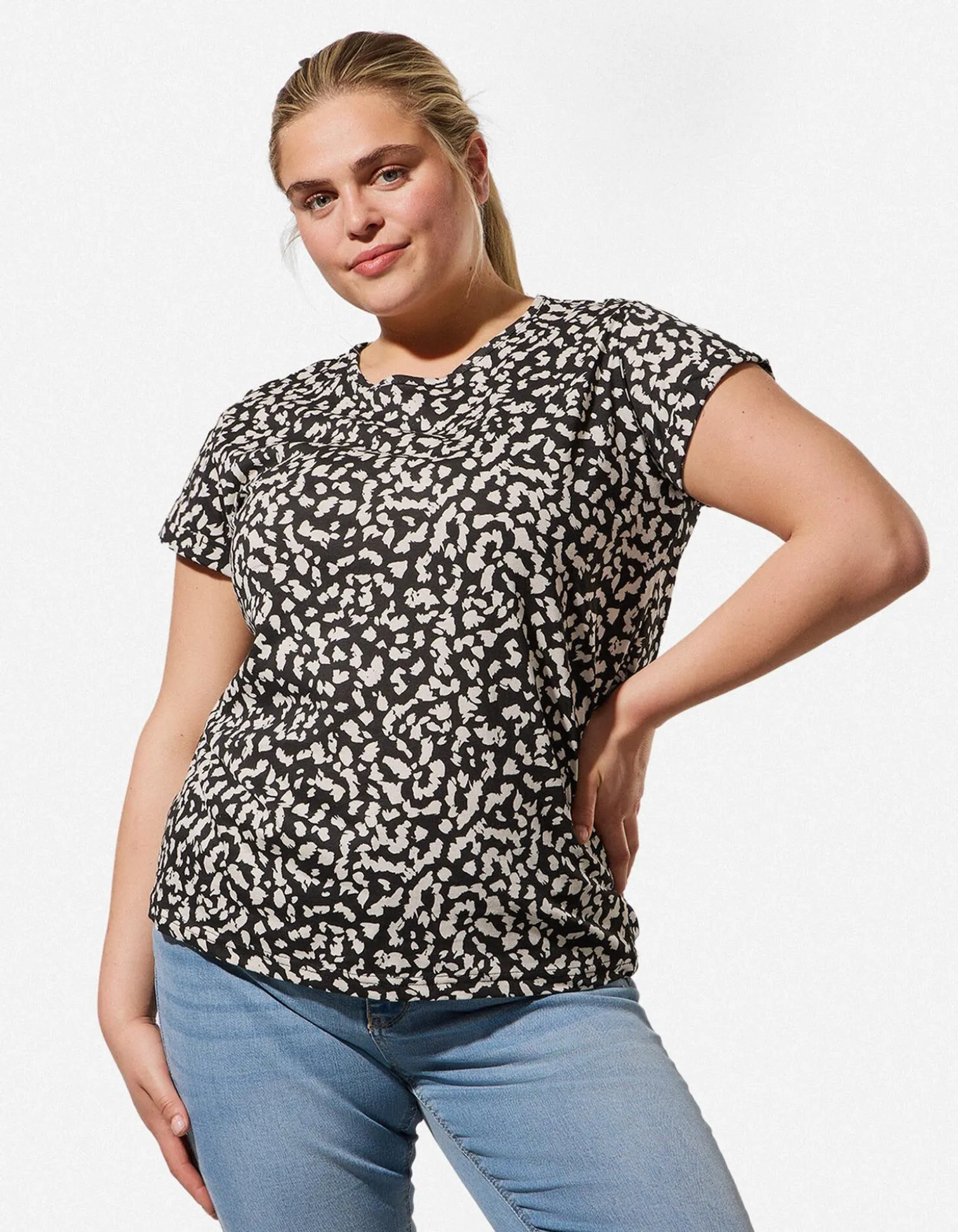 T-Shirt - Allover-Muster - schwarz