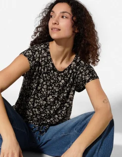T-Shirt - Florales Muster - schwarz
