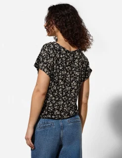 T-Shirt - Florales Muster - schwarz