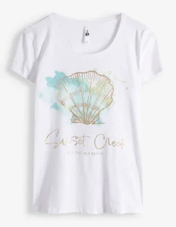 T-Shirt - Glitzerprint - weiß