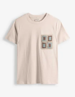 T-Shirt - Häkelspitze - beige