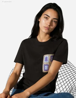 T-Shirt - Häkelspitze - schwarz