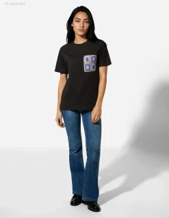 T-Shirt - Häkelspitze - schwarz