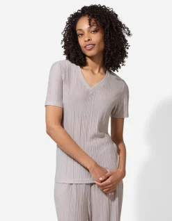 T-Shirt - Plisseefalten - beige