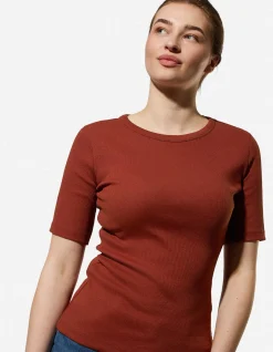 T-Shirt - Rippenstruktur - braun
