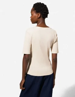 T-Shirt - Rippenstruktur - Beige