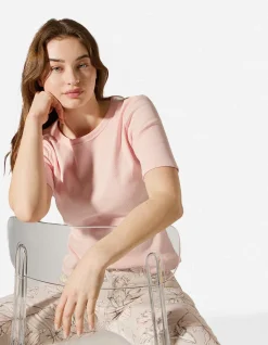 T-Shirt - Rippenstruktur - rosa