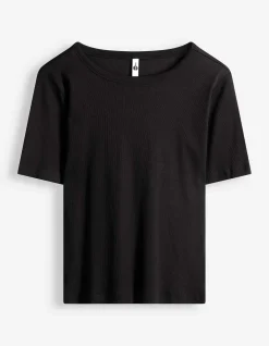 T-Shirt - Rippenstruktur - schwarz