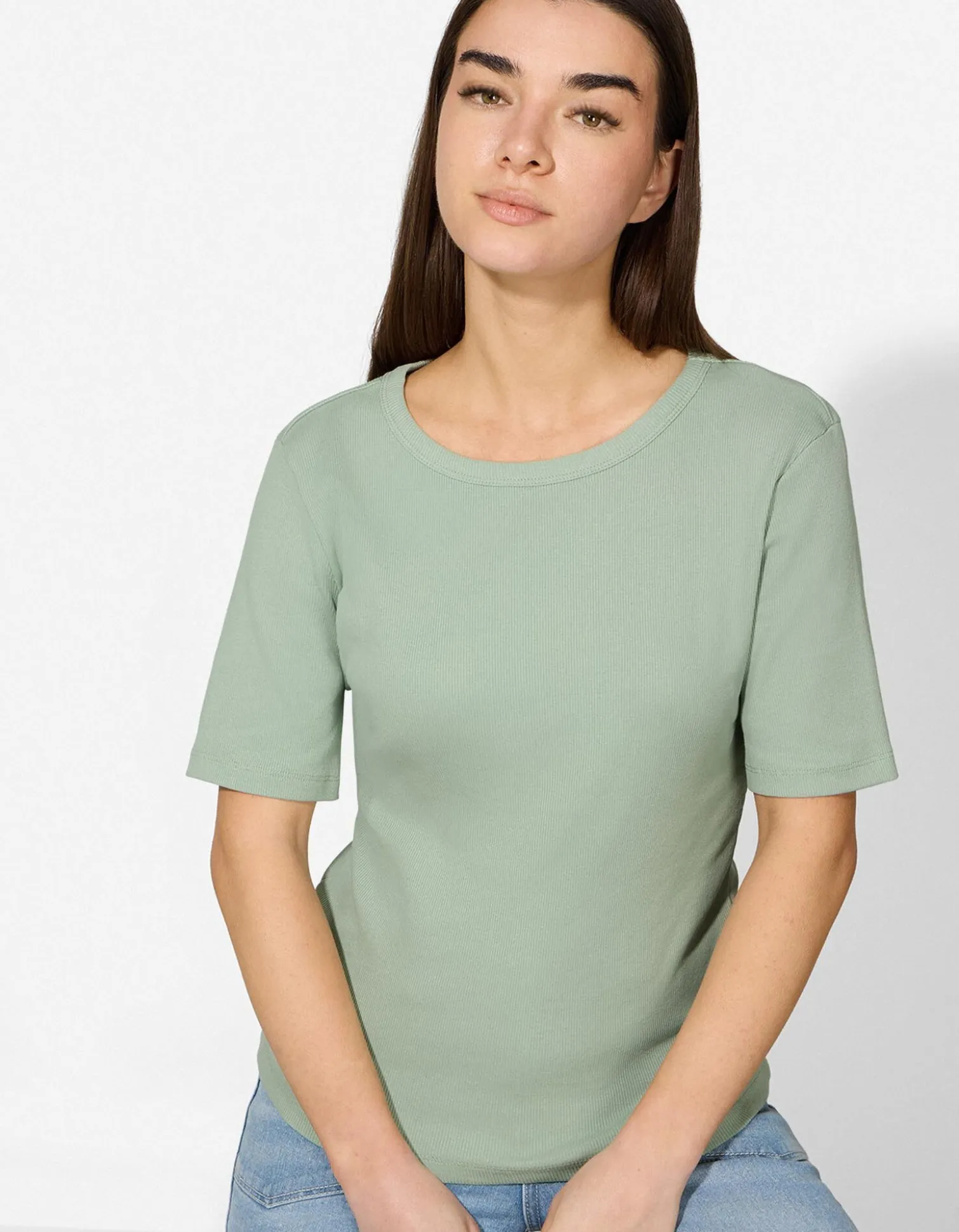 T-Shirt - Rippenstruktur - türkis