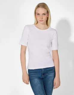 T-Shirt - Rippenstruktur - weiß