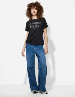 T-Shirt - Strasssteine - schwarz